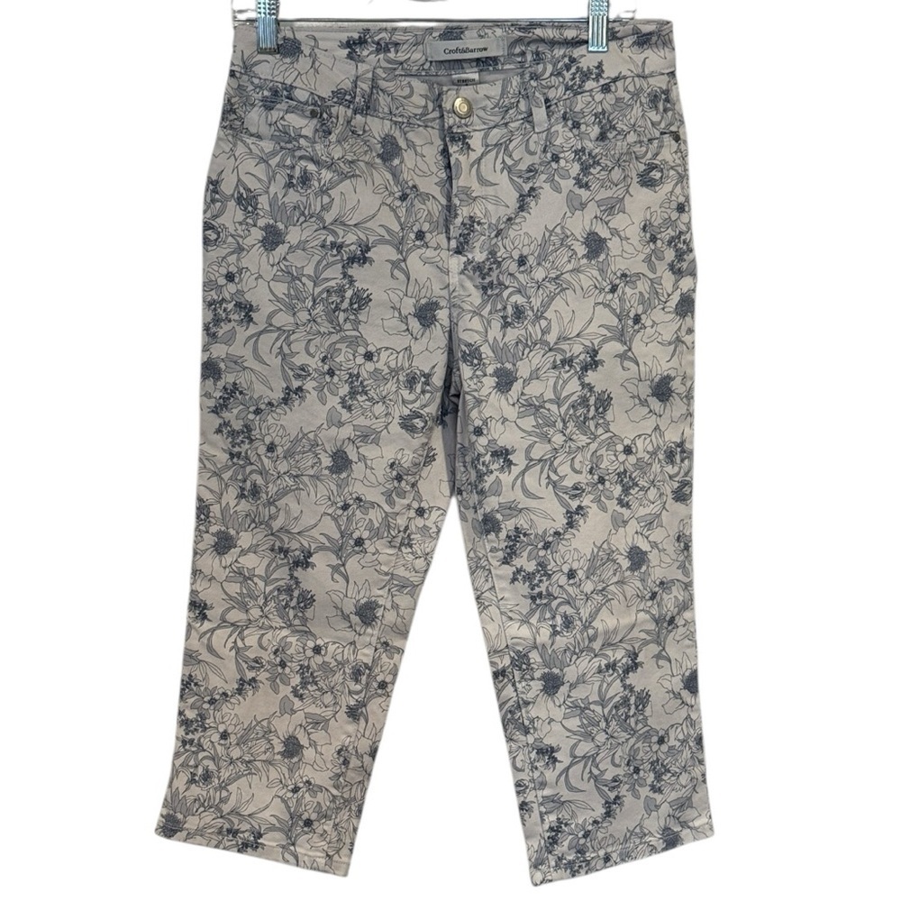 Croft & Barrow Blue Floral stretch Capri Pants cropped ankle size 8
